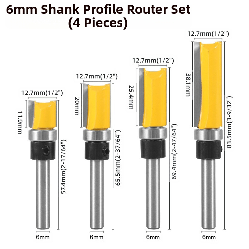 Κεφαλή κοπής ξύλου με ρουλεμάν, άξονας 6.35 mm, ευθεία/αντιγραφική φρέζα για φρεζαριστικές μηχανές