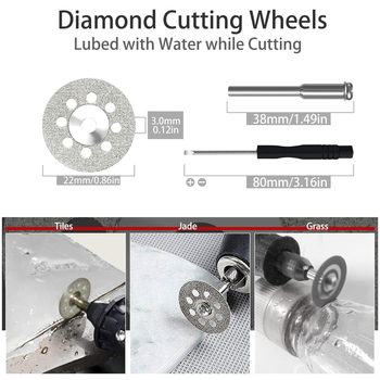 WELIBA Комплект дискове за рязане — диамантени и смолени дискове със стомана с висока скорост за дърво, метал и нефрит; максимална скорост на рязане 20000