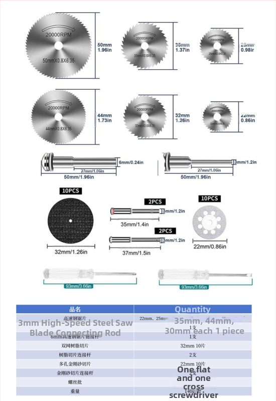 WELIBA Комплект дискове за рязане — диамантени и смолени дискове със стомана с висока скорост за дърво, метал и нефрит; максимална скорост на рязане 20000