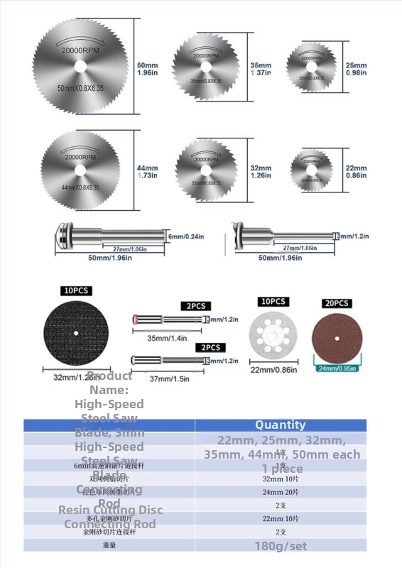 WELIBA Комплект дискове за рязане — диамантени и смолени дискове със стомана с висока скорост за дърво, метал и нефрит; максимална скорост на рязане 20000