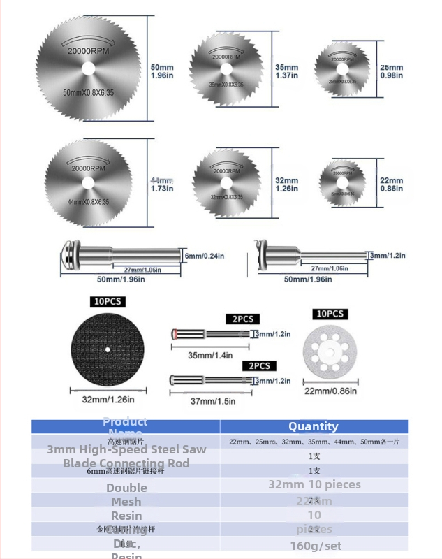 WELIBA Комплект дискове за рязане — диамантени и смолени дискове със стомана с висока скорост за дърво, метал и нефрит; максимална скорост на рязане 20000