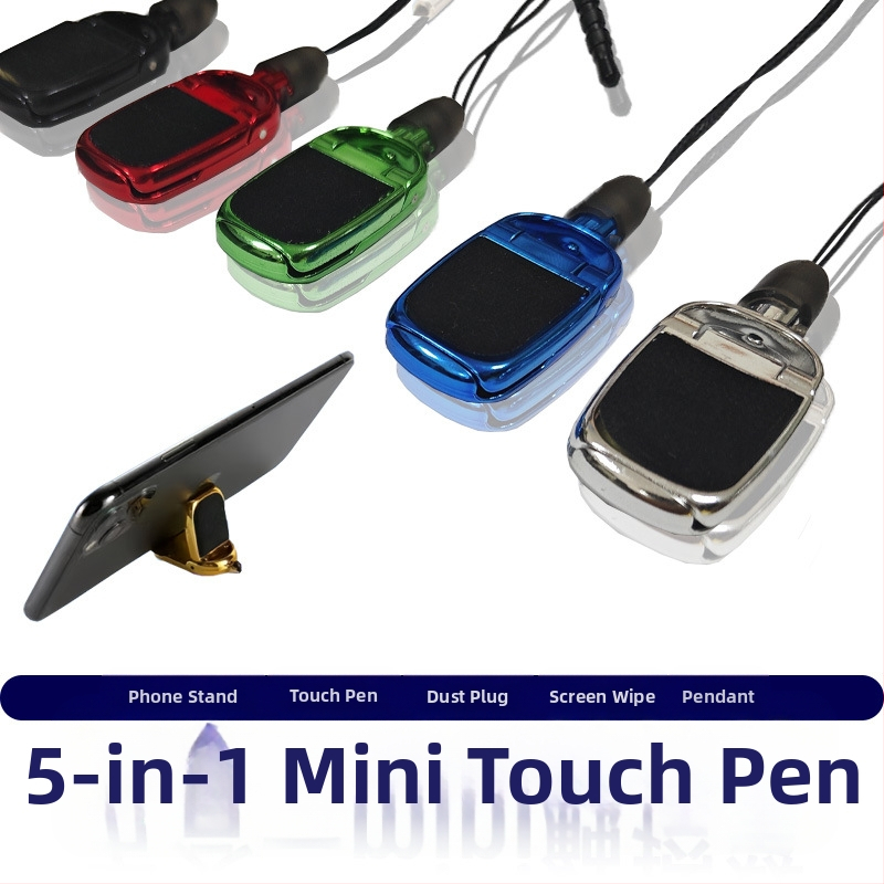 5-in-1 stovas mobiliesiems telefonams ir planšetėms su kapacitiniu stylusu ir plastiko korpusu