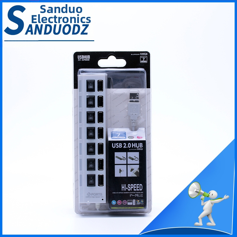 SD-134 USB hub s nezávislým vypínačom, 1–4 porty, USB 2.0, 480 Mbps, napájaný cez USB