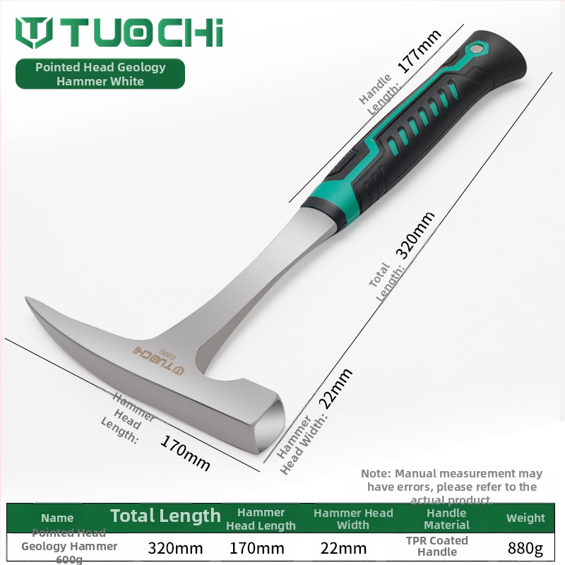 Geologijos tyrimų plaktukas – daugiafunkcis, ašia plokščia galva, tinkamas alpinizmui ir kasybai