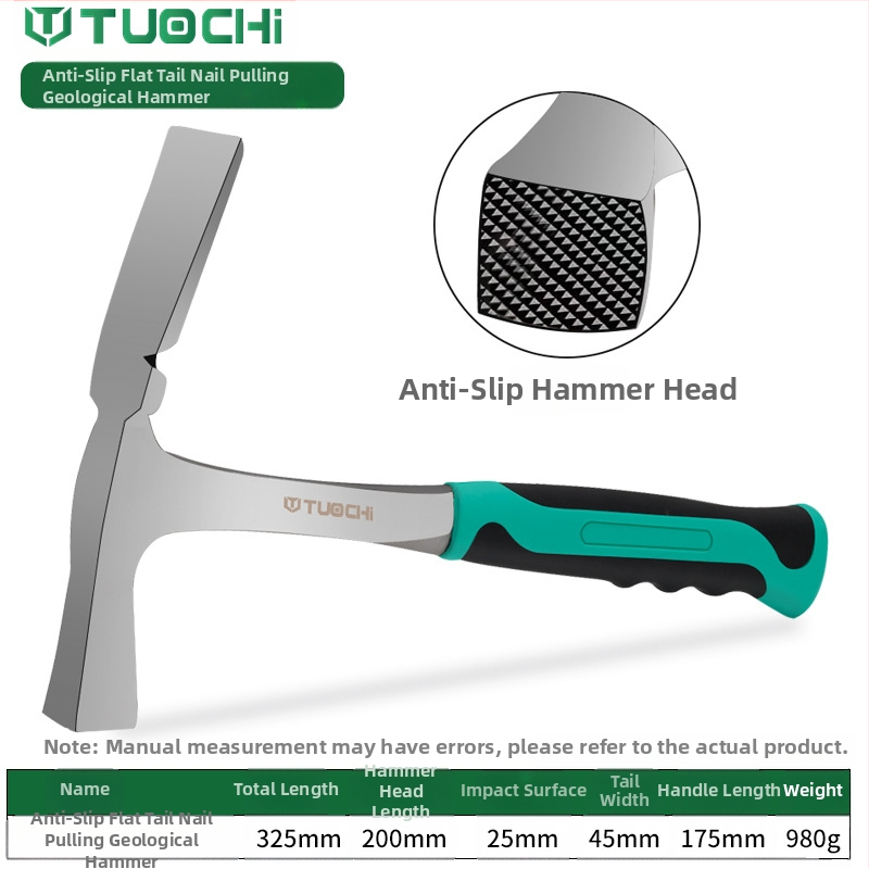 Geologijos tyrimų plaktukas – daugiafunkcis, ašia plokščia galva, tinkamas alpinizmui ir kasybai