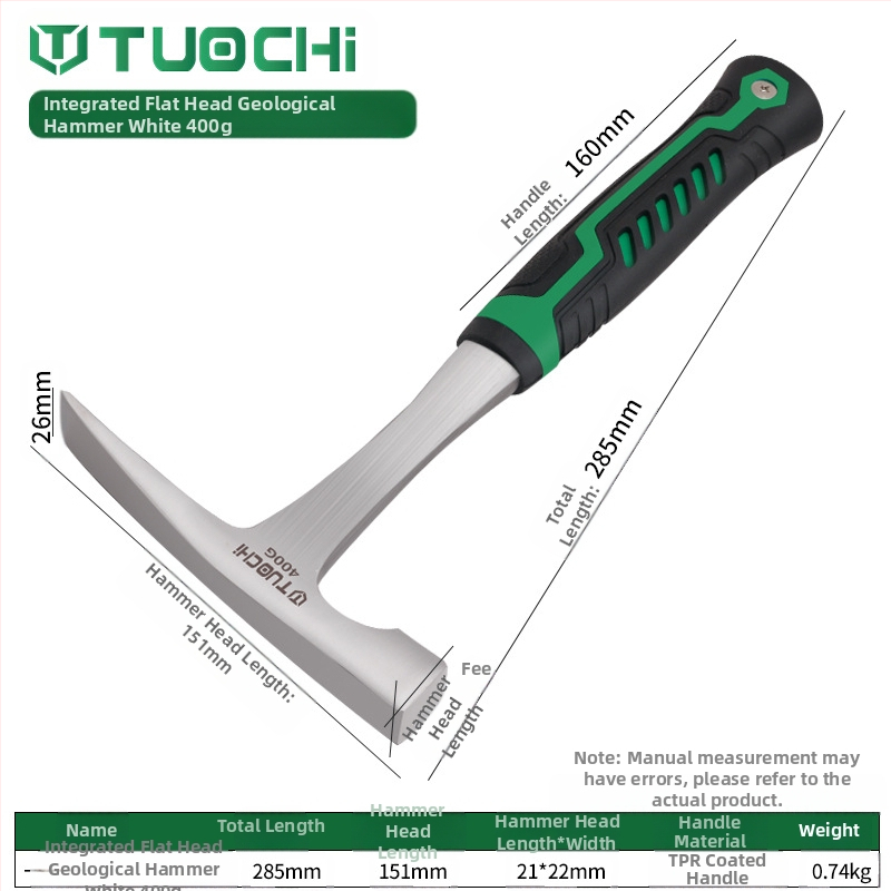 Geologijos tyrimų plaktukas – daugiafunkcis, ašia plokščia galva, tinkamas alpinizmui ir kasybai