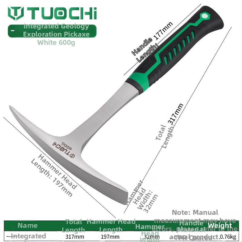 Geologijos tyrimų plaktukas – daugiafunkcis, ašia plokščia galva, tinkamas alpinizmui ir kasybai