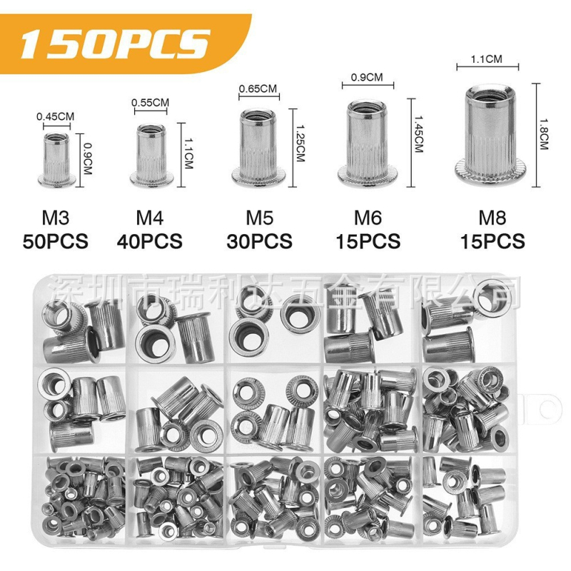 Σετ ριβέ νουτ, γαλβανισμένα, με επίπεδη κεφαλή, σε κουτί, 150/160/165/230 τεμάχια, GB6172.2-86, Τάξη Α