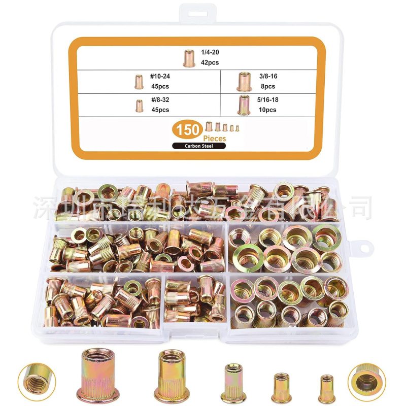 Σετ ριβέ νουτ, γαλβανισμένα, με επίπεδη κεφαλή, σε κουτί, 150/160/165/230 τεμάχια, GB6172.2-86, Τάξη Α