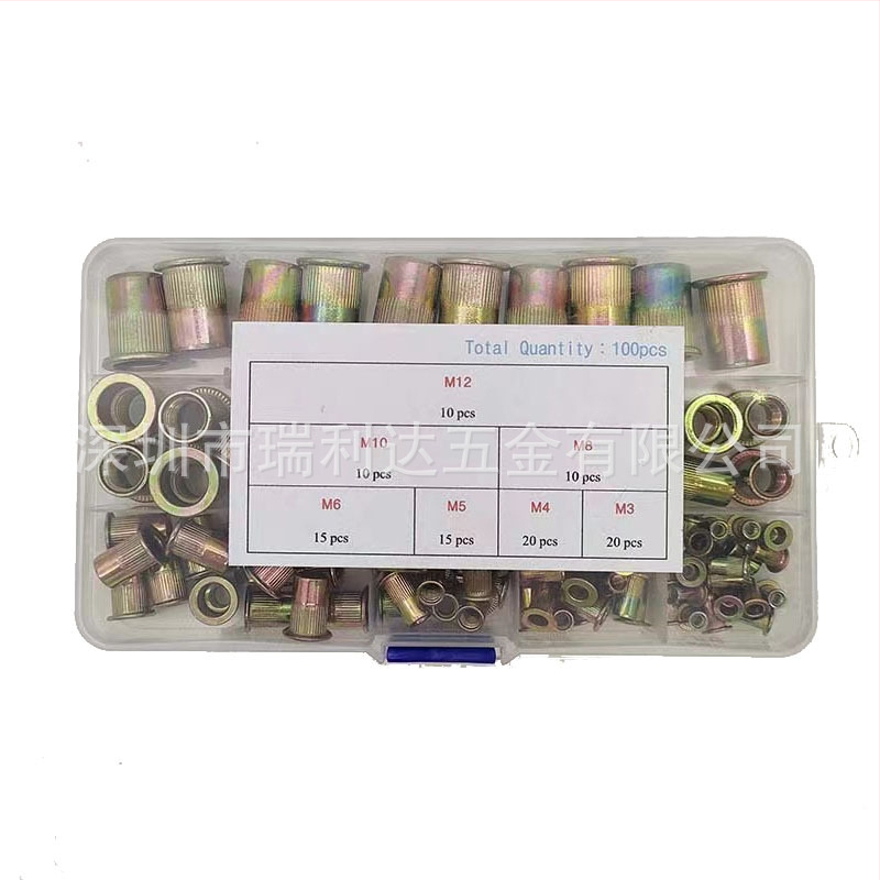 Σετ ριβέ νουτ, γαλβανισμένα, με επίπεδη κεφαλή, σε κουτί, 150/160/165/230 τεμάχια, GB6172.2-86, Τάξη Α