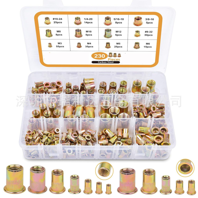 Σετ ριβέ νουτ, γαλβανισμένα, με επίπεδη κεφαλή, σε κουτί, 150/160/165/230 τεμάχια, GB6172.2-86, Τάξη Α