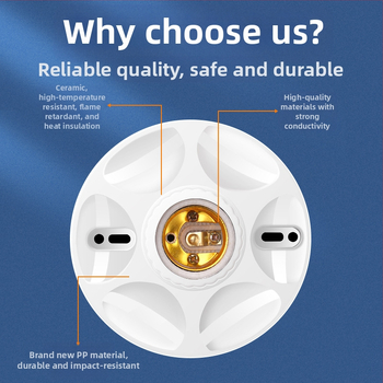 E27 κεραμική βιδωτή βάση λαμπτήρα, PVC σώμα και PVC κάλυμμα, IP20, μοντέλο QPD-008, τροφοδοσία από πρίζα