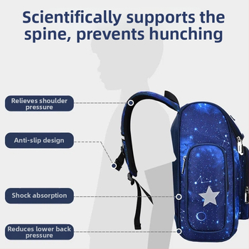 Unisex skolas mugursoma ar kosmosa motīvu primārajai skolai, neilona materiāls, modelis 8204, elpojoša, ūdensnecaurlaidīga, pret zādzību
