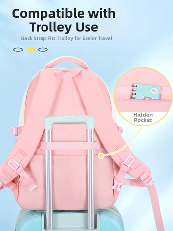 PU skolas mugursoma meitenēm ar elpojošu, ūdensizturīgu un antibakteriālu audumu, muguras aizsardzību, iekšējā odere no kanvas ar svītru rakstu