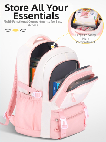 PU skolas mugursoma meitenēm ar elpojošu, ūdensizturīgu un antibakteriālu audumu, muguras aizsardzību, iekšējā odere no kanvas ar svītru rakstu