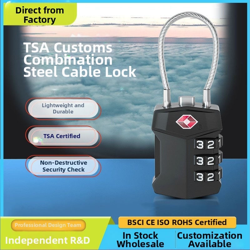 Κλειδαριά TSA για αποσκευές από κράμα ψευδάργύρου, μοντέλο TSA lock, πάχος ράβδου κλειδώματος 3, απόσταση μεταξύ ράβδων 39×24, κατάλληλη για τσάντες και ταξίδια