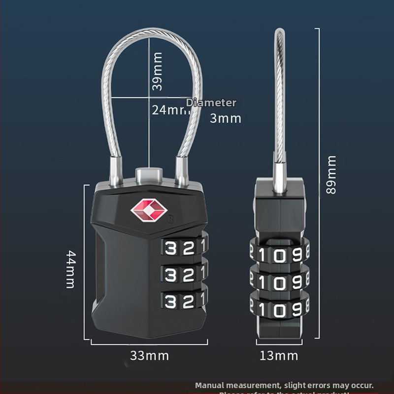 TSA zámok na batožinu zo zinkovej zliatiny, model TSA lock, hrúbka zámkovej tyče 3, rozstup tyčí 39×24, vhodné pre tašky a cestovanie