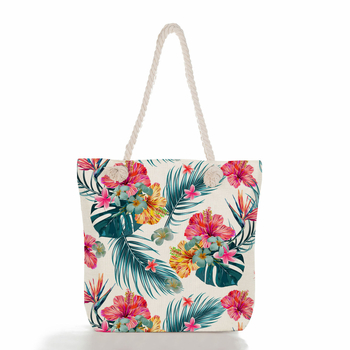 Női mintás tote táska len anyagból — Teknőslap levél mintája, poliészter bélés, vízszintes négyzet alakú forma, cipzáras zárás