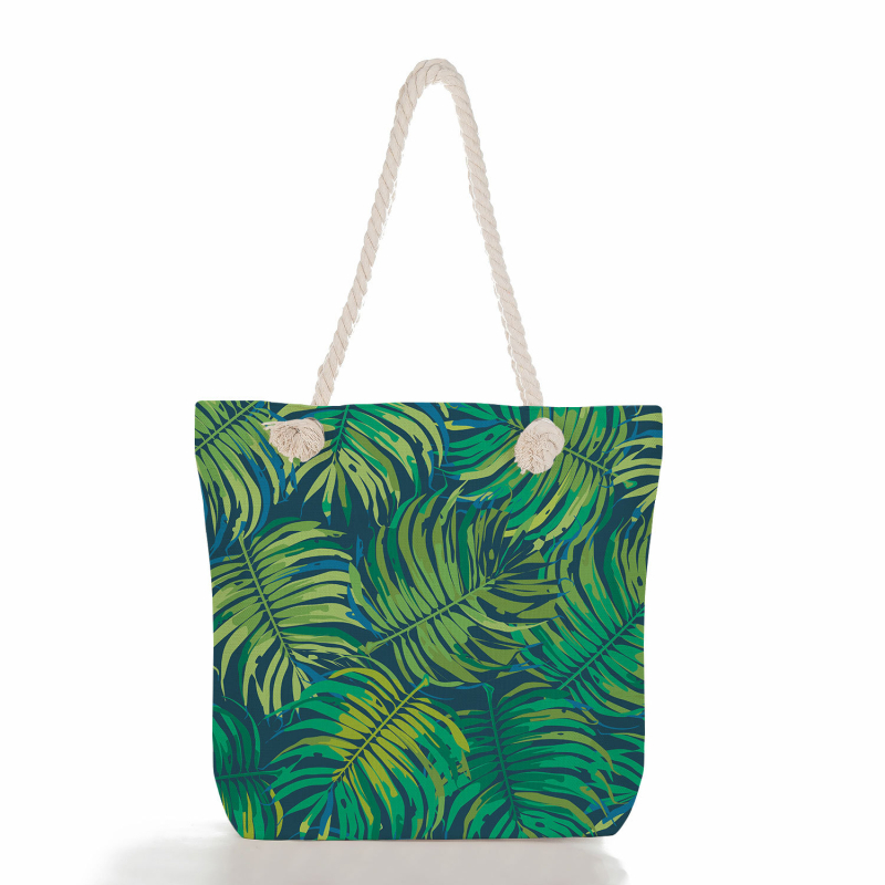 Női mintás tote táska len anyagból — Teknőslap levél mintája, poliészter bélés, vízszintes négyzet alakú forma, cipzáras zárás