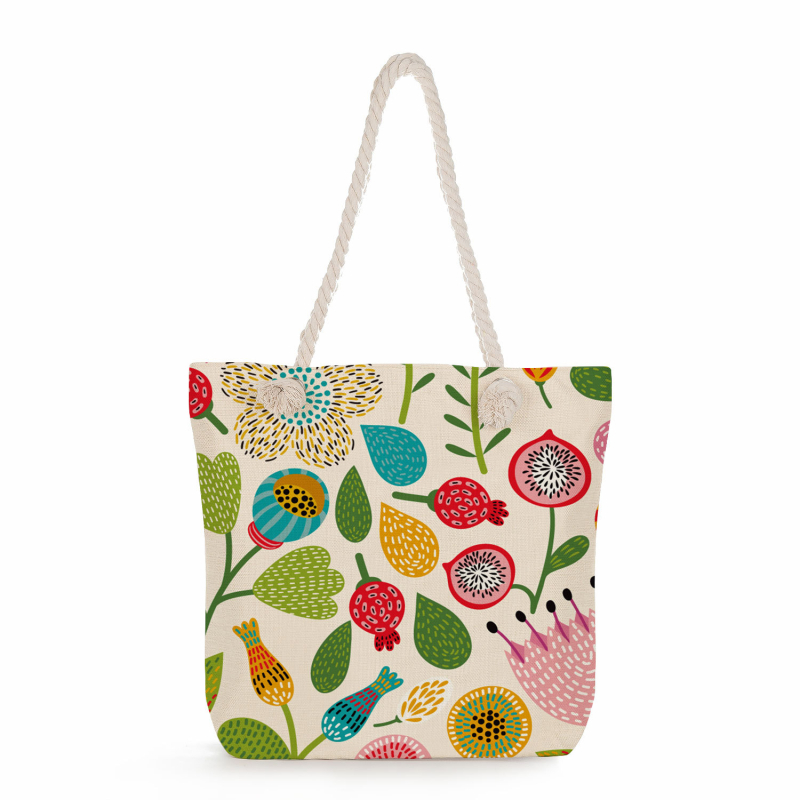 Női mintás tote táska len anyagból — Teknőslap levél mintája, poliészter bélés, vízszintes négyzet alakú forma, cipzáras zárás