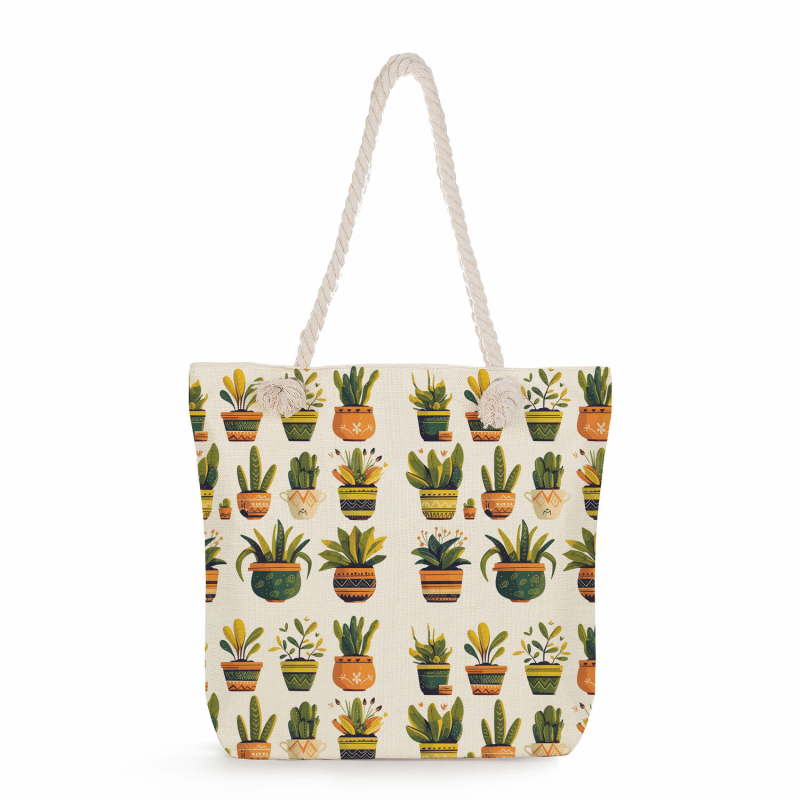 Női mintás tote táska len anyagból — Teknőslap levél mintája, poliészter bélés, vízszintes négyzet alakú forma, cipzáras zárás