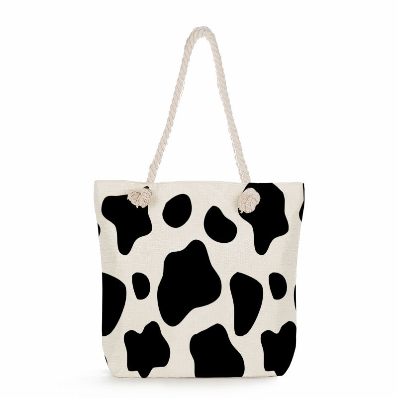 Női mintás tote táska len anyagból — Teknőslap levél mintája, poliészter bélés, vízszintes négyzet alakú forma, cipzáras zárás