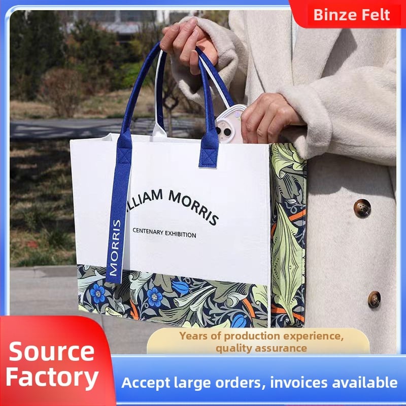Geantă Tote din fetru, stil street fashion, formă orizontal pătrată, fără căptușeală, deschisă