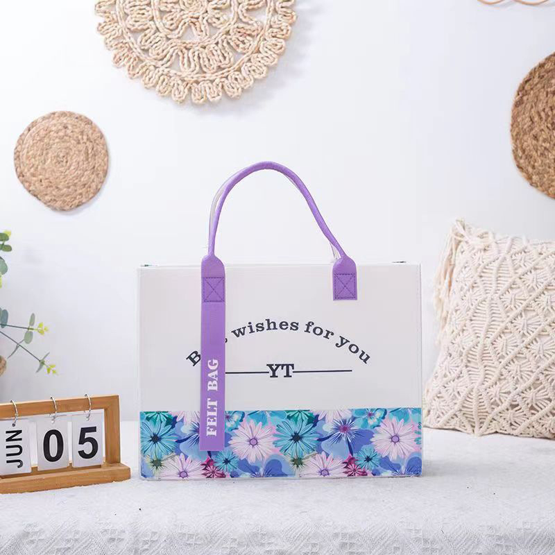 Geantă Tote din fetru, stil street fashion, formă orizontal pătrată, fără căptușeală, deschisă
