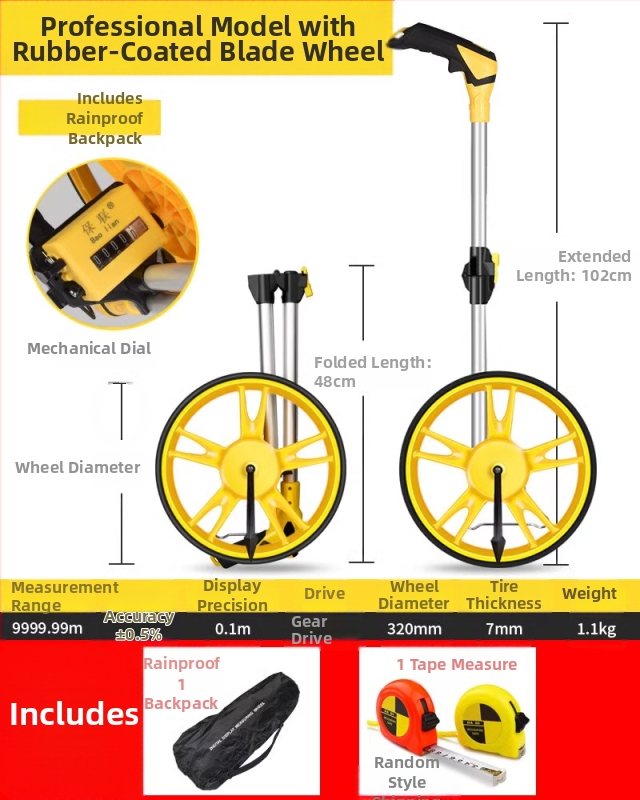 Τροχός μέτρησης απόστασης — χειροκίνητος, τύπος κύλινδρου, μηχανική ψηφιακή οθόνη, εξωτερικό εργαλείο μηχανικών μετρήσεων