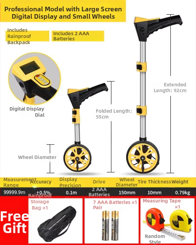 Τροχός μέτρησης απόστασης — χειροκίνητος, τύπος κύλινδρου, μηχανική ψηφιακή οθόνη, εξωτερικό εργαλείο μηχανικών μετρήσεων