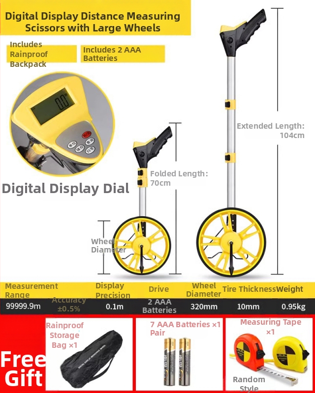 Τροχός μέτρησης απόστασης — χειροκίνητος, τύπος κύλινδρου, μηχανική ψηφιακή οθόνη, εξωτερικό εργαλείο μηχανικών μετρήσεων