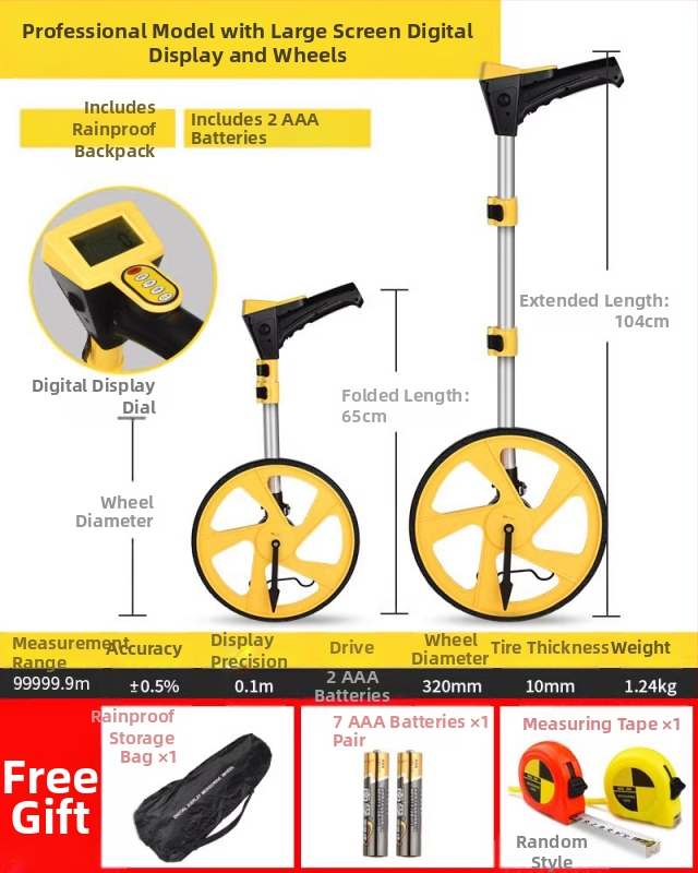 Τροχός μέτρησης απόστασης — χειροκίνητος, τύπος κύλινδρου, μηχανική ψηφιακή οθόνη, εξωτερικό εργαλείο μηχανικών μετρήσεων