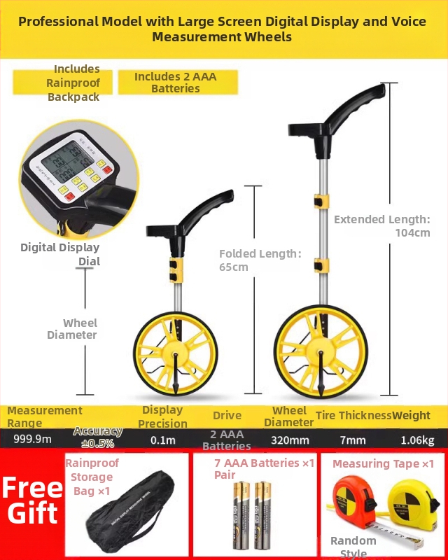 Τροχός μέτρησης απόστασης — χειροκίνητος, τύπος κύλινδρου, μηχανική ψηφιακή οθόνη, εξωτερικό εργαλείο μηχανικών μετρήσεων