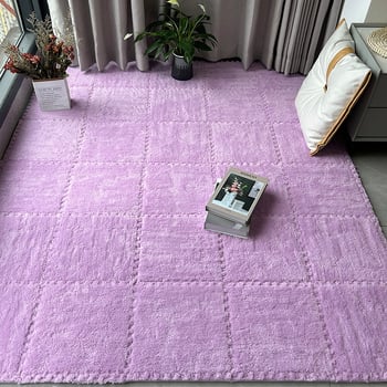 Chiweng putplasčio kvadratinis kilimėlis su geometriniu raštu, stora pūkuota paviršiaus, tinkamas svetainei, miegamajam ir balkonui