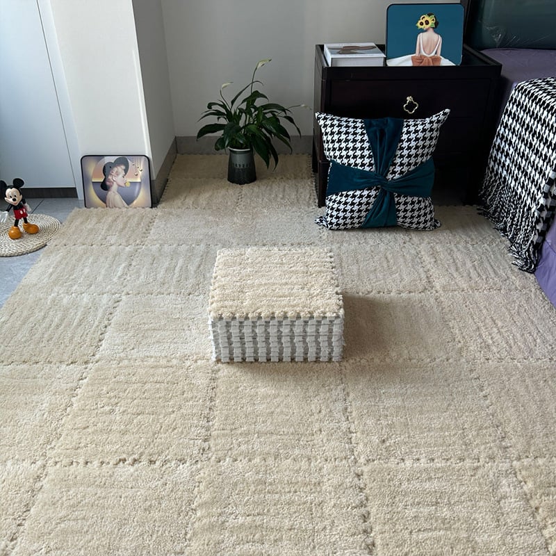 Chiweng putplasčio kvadratinis kilimėlis su geometriniu raštu, stora pūkuota paviršiaus, tinkamas svetainei, miegamajam ir balkonui