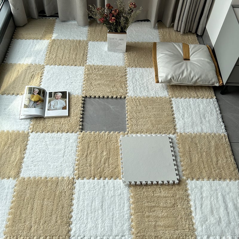 Chiweng putplasčio kvadratinis kilimėlis su geometriniu raštu, stora pūkuota paviršiaus, tinkamas svetainei, miegamajam ir balkonui