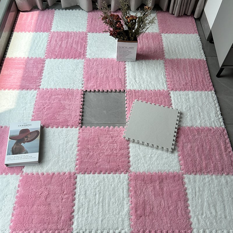 Chiweng putplasčio kvadratinis kilimėlis su geometriniu raštu, stora pūkuota paviršiaus, tinkamas svetainei, miegamajam ir balkonui