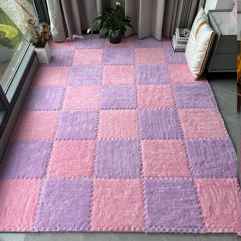 Chiweng putplasčio kvadratinis kilimėlis su geometriniu raštu, stora pūkuota paviršiaus, tinkamas svetainei, miegamajam ir balkonui