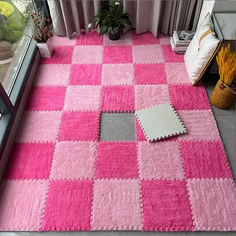 Chiweng putplasčio kvadratinis kilimėlis su geometriniu raštu, stora pūkuota paviršiaus, tinkamas svetainei, miegamajam ir balkonui