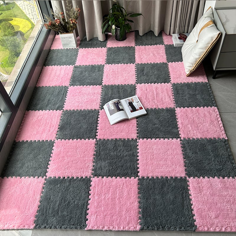 Chiweng putplasčio kvadratinis kilimėlis su geometriniu raštu, stora pūkuota paviršiaus, tinkamas svetainei, miegamajam ir balkonui