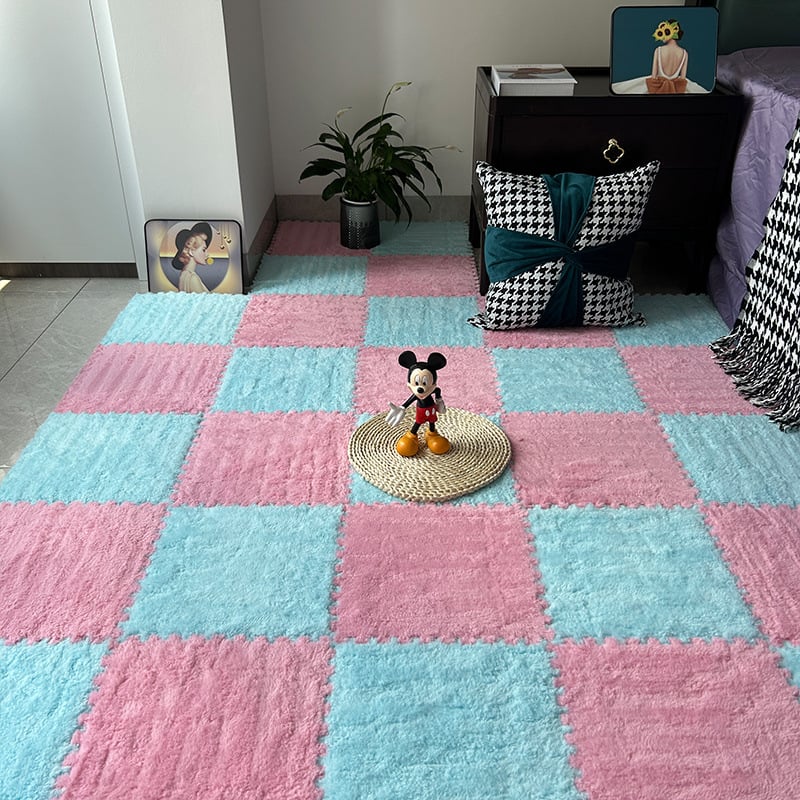 Chiweng putplasčio kvadratinis kilimėlis su geometriniu raštu, stora pūkuota paviršiaus, tinkamas svetainei, miegamajam ir balkonui