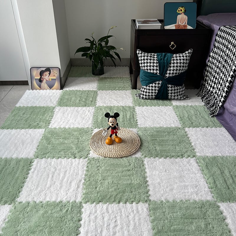 Chiweng putplasčio kvadratinis kilimėlis su geometriniu raštu, stora pūkuota paviršiaus, tinkamas svetainei, miegamajam ir balkonui