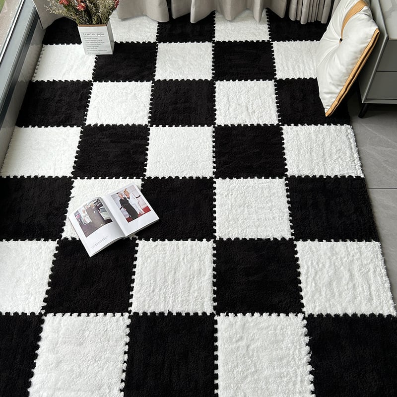 Chiweng putplasčio kvadratinis kilimėlis su geometriniu raštu, stora pūkuota paviršiaus, tinkamas svetainei, miegamajam ir balkonui