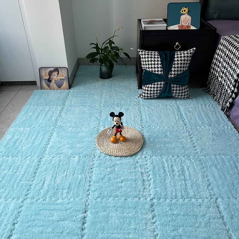 Chiweng putplasčio kvadratinis kilimėlis su geometriniu raštu, stora pūkuota paviršiaus, tinkamas svetainei, miegamajam ir balkonui