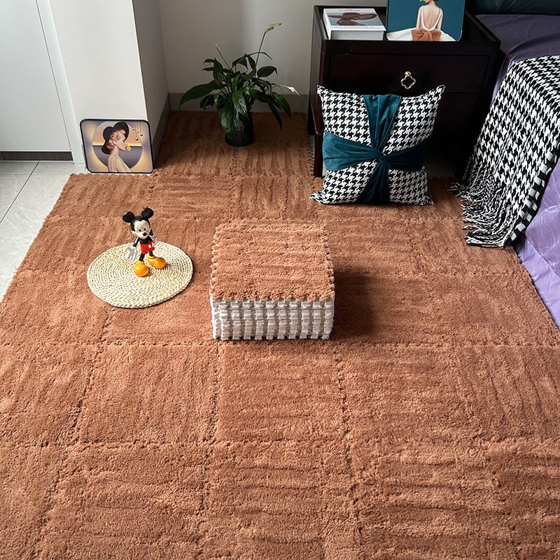 Chiweng putplasčio kvadratinis kilimėlis su geometriniu raštu, stora pūkuota paviršiaus, tinkamas svetainei, miegamajam ir balkonui