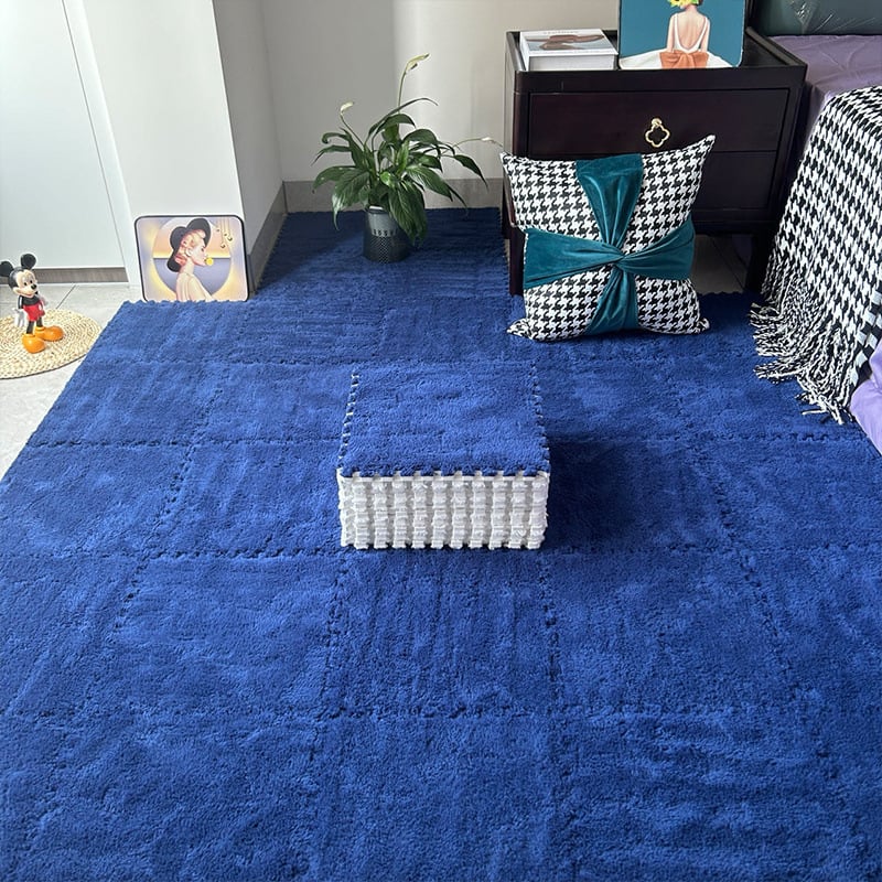 Chiweng putplasčio kvadratinis kilimėlis su geometriniu raštu, stora pūkuota paviršiaus, tinkamas svetainei, miegamajam ir balkonui