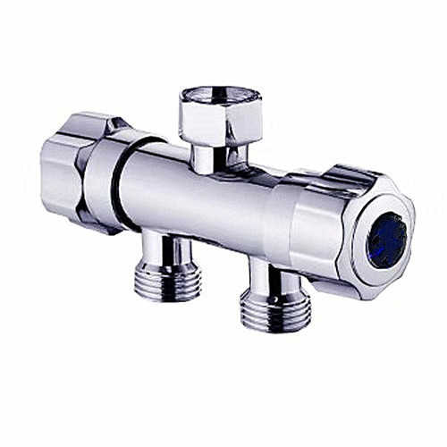 Меден ъглов клапан с двойен изход за кухня и баня, многофункционален спрей за чешма и комплект за тоалетна, модел: двойно изходен, монтаж в стена, работно налягане 0.8, вътрешен Ø 15