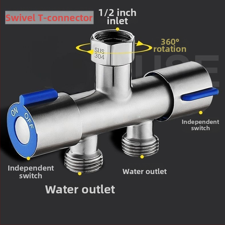 Меден ъглов клапан с двойен изход за кухня и баня, многофункционален спрей за чешма и комплект за тоалетна, модел: двойно изходен, монтаж в стена, работно налягане 0.8, вътрешен Ø 15