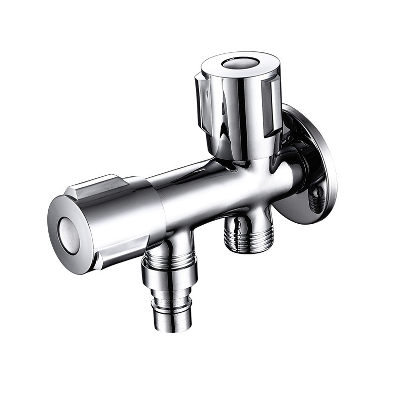 Меден ъглов клапан с двойен изход за кухня и баня, многофункционален спрей за чешма и комплект за тоалетна, модел: двойно изходен, монтаж в стена, работно налягане 0.8, вътрешен Ø 15