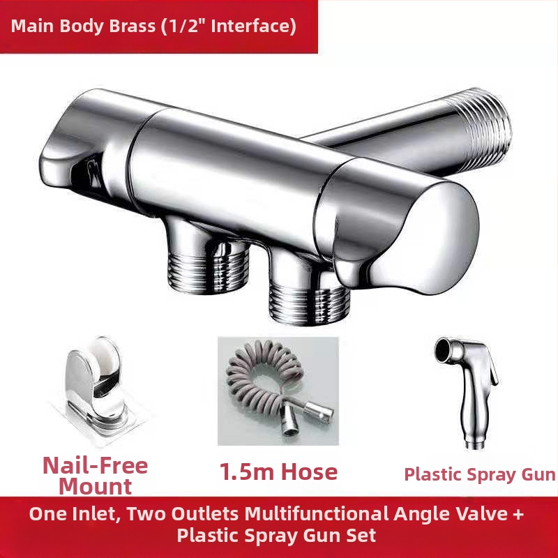 Меден ъглов клапан с двойен изход за кухня и баня, многофункционален спрей за чешма и комплект за тоалетна, модел: двойно изходен, монтаж в стена, работно налягане 0.8, вътрешен Ø 15